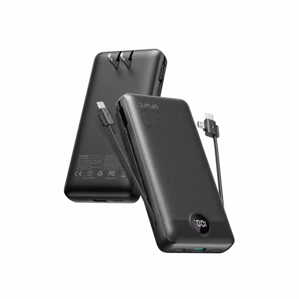 VRURC Portable Charger with Built-in Cables & Wall Plug
